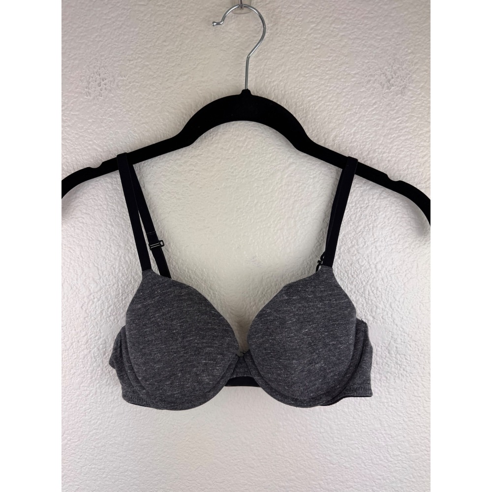 Auden The Everyday Womens 32B‎ Grey Cotton Blend T-Shirt Bra Push Up Adjustable